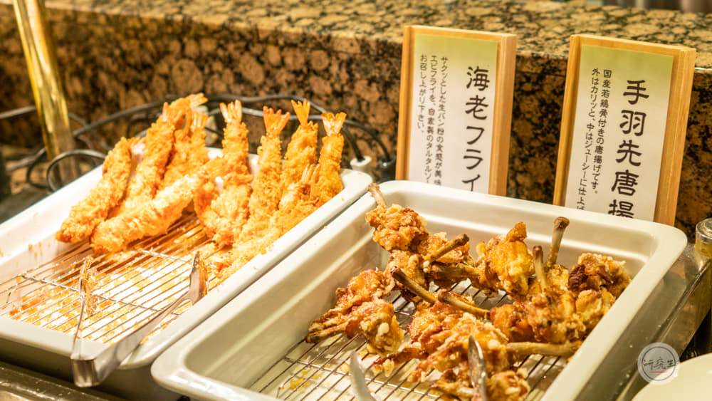 晚餐現炸的炸蝦和炸雞（有馬溫泉・兵衛向陽閣｜研究生）